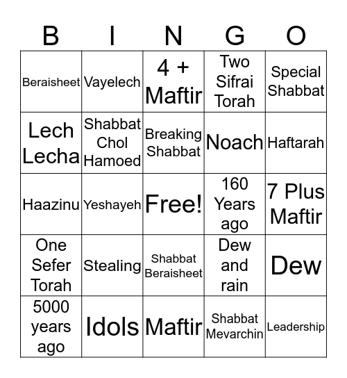 Year 5 Parasha Revision. Bingo Card