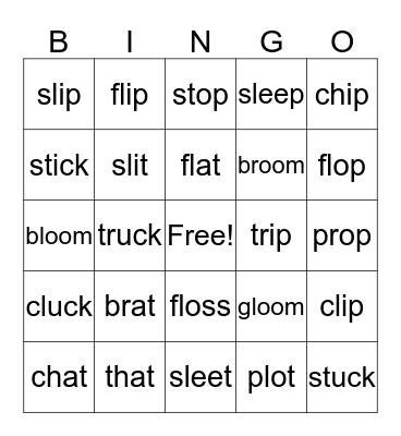 Words with beginning BLENDS Bingo Card