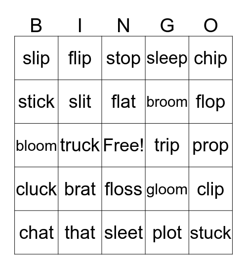 Words with beginning BLENDS Bingo Card