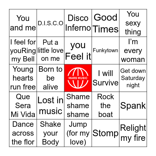Dance Classics Bingo Card