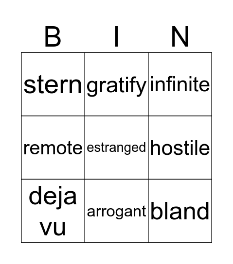 Week F Vocabulary Bingo Card