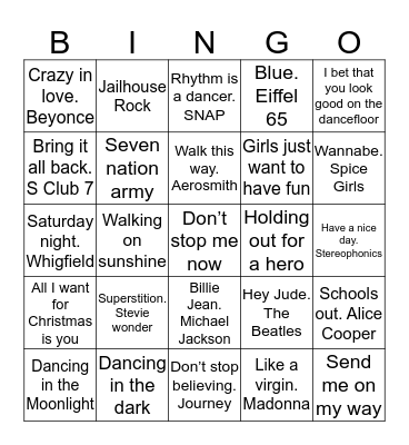 Music Bingo Card