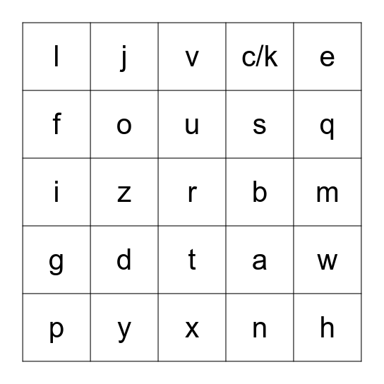 Alphabet Bingo Card