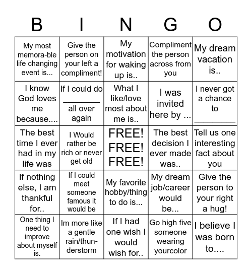 A Piece of Your Mind Bingo Card