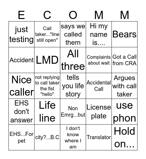 Q calls  Bingo Card