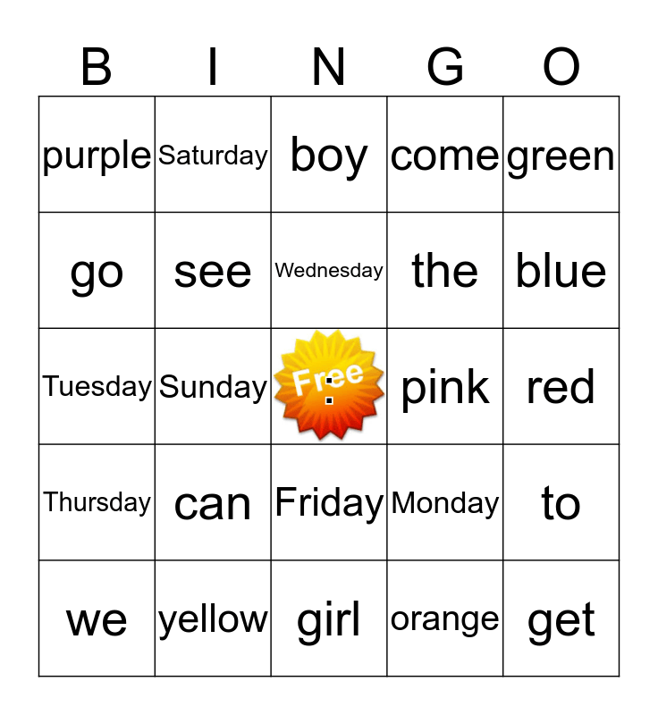 First Grade Bingo Fun! Bingo Card