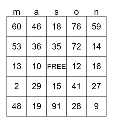 mason's birthday party Bingo Card