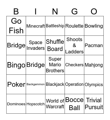 Games Bingo Card