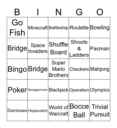 Games Bingo Card