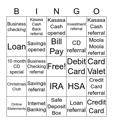 Sales/Referral Bingo Card
