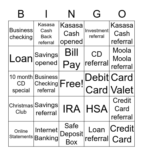 Sales/Referral Bingo Card