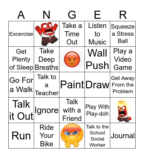 Anger Relief Bingo Card