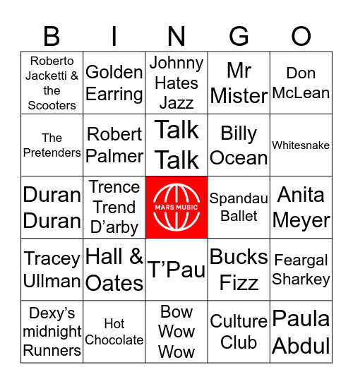 Eighties Bingo Card