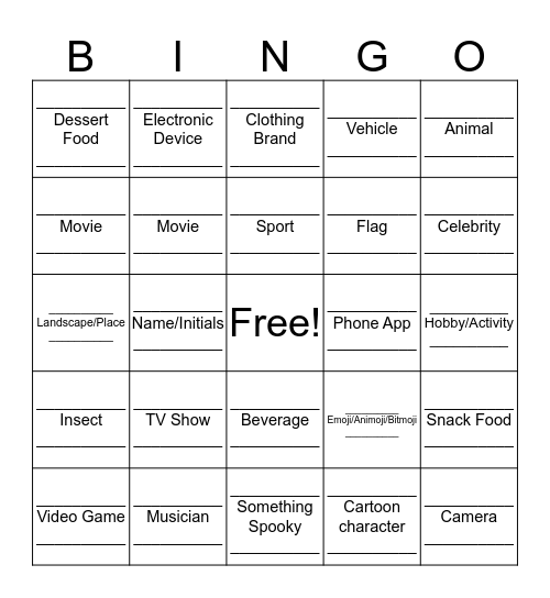 About Me Collage Bingo Card