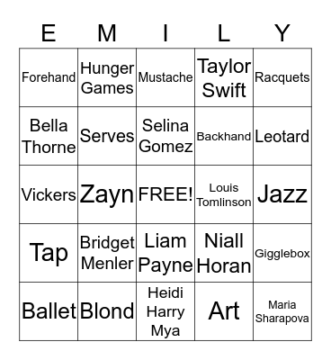 Emily's 'Stache Bash Bingo Card