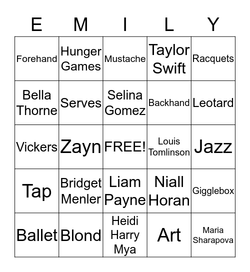 Emily's 'Stache Bash Bingo Card