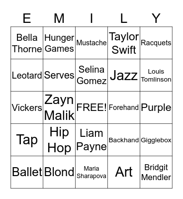 Emily's 'Stache Bash Bingo Card
