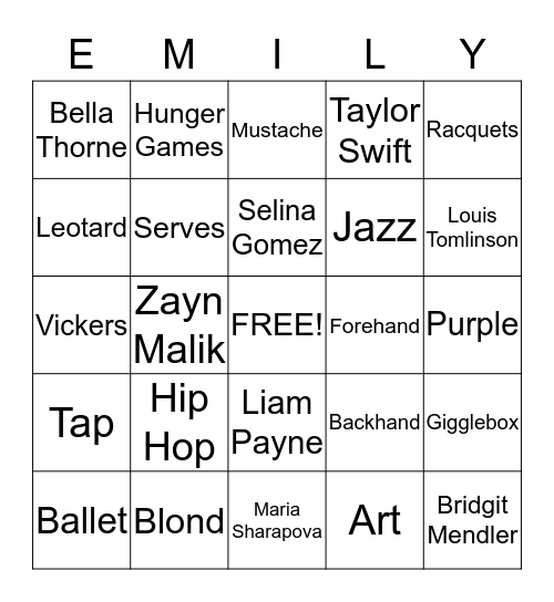 Emily's 'Stache Bash Bingo Card