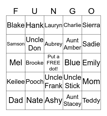 Family Fungo Bingo Card