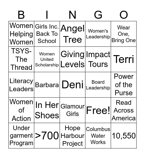 Women United Bingo Card