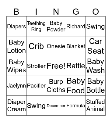 Baby Shower BINGO Card