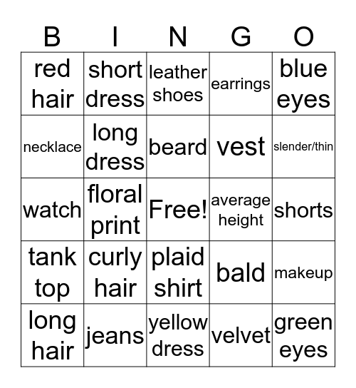 Descriptions  Bingo Card