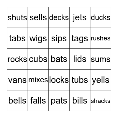 Suffixes -s/-es REAL Words Bingo Card