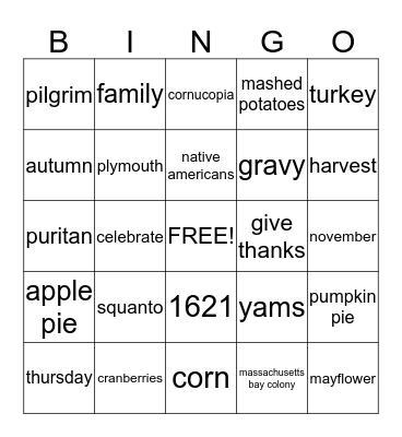 Happy Thanksgiving! Bingo Card