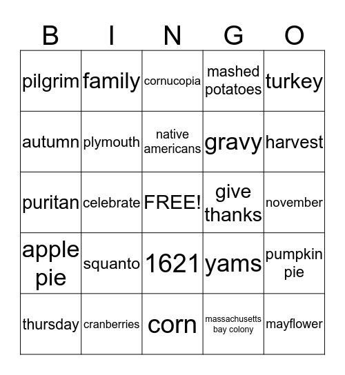 Happy Thanksgiving! Bingo Card