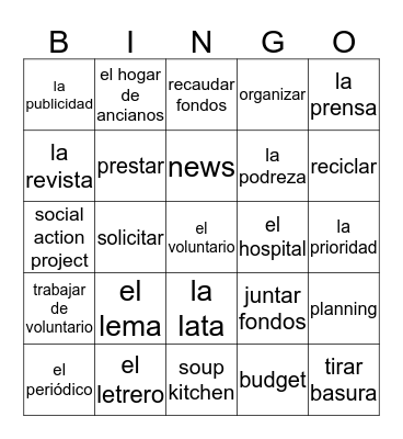 Unidad 2 Vocabulario Bingo Card