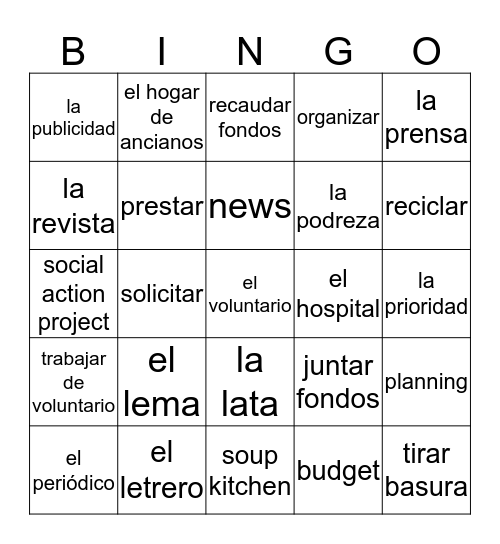 Unidad 2 Vocabulario Bingo Card