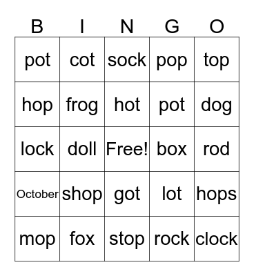 short o Bingo Card