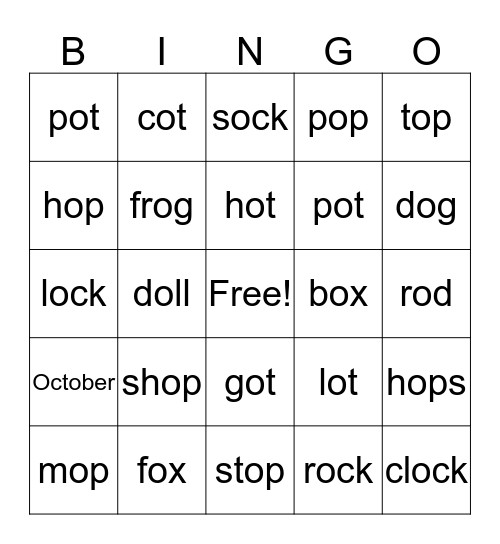 short o Bingo Card