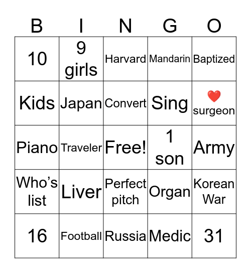prophet Bingo  Bingo Card