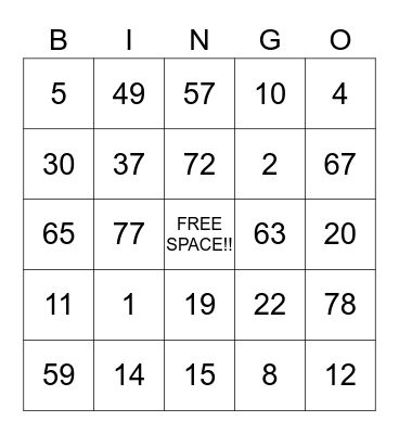 Madison's Bingo Card