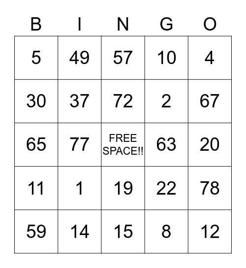 Madison's Bingo Card