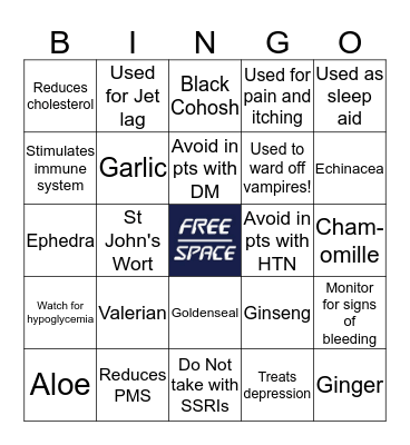 Herbal Supplements Bingo Card