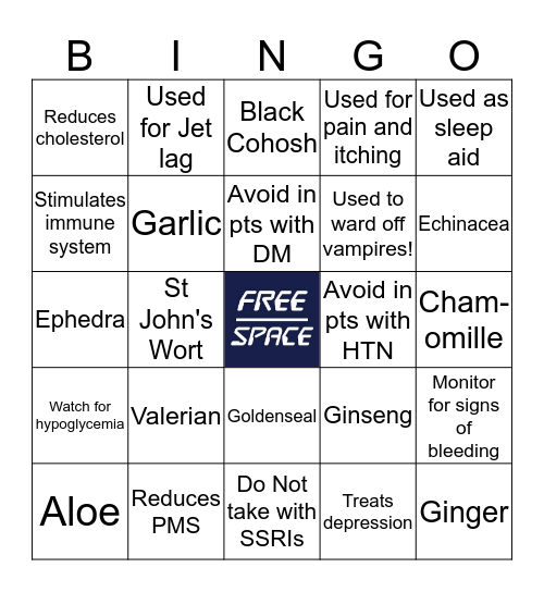 Herbal Supplements Bingo Card