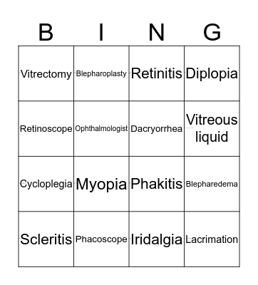 Eye Vocab Bingo Card