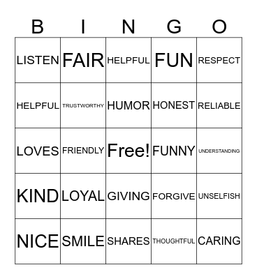 FRIENDSHIP BINGO Card