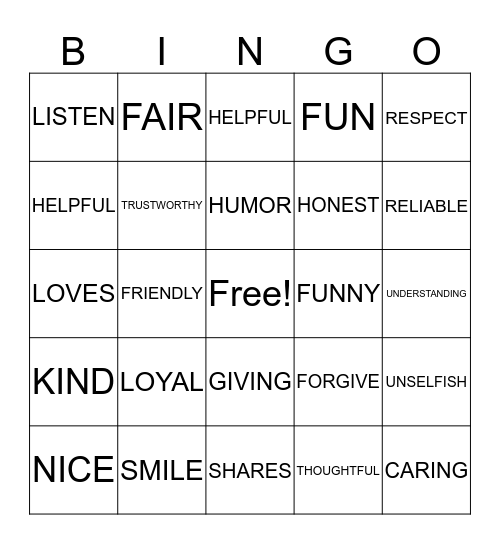 FRIENDSHIP BINGO Card
