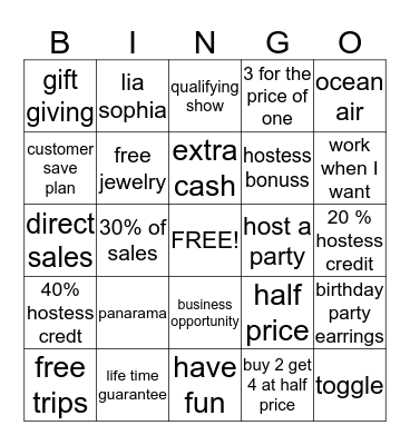LIA SOPHIA BINGO Card