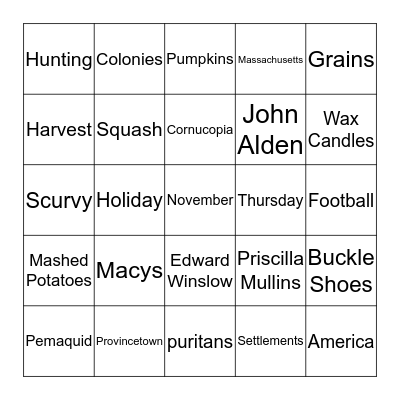 T U R K E Y   B I N G O Bingo Card