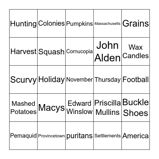 T U R K E Y   B I N G O Bingo Card