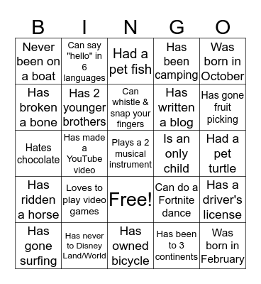 Human Bingo Card