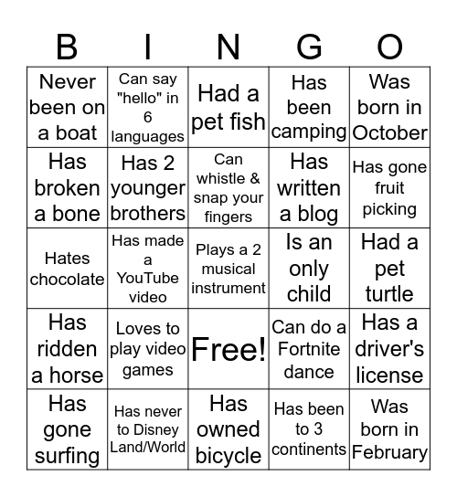 Human Bingo Card