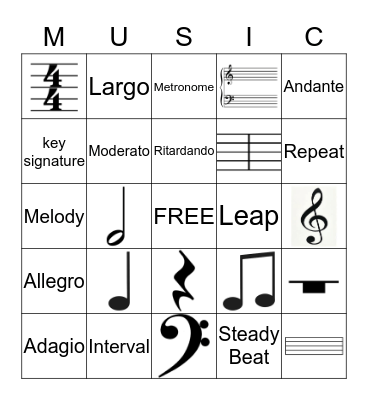 Elements of Music Bingo Card