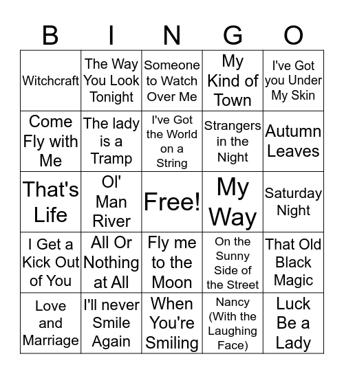 Frank Sinatra Bingo Card