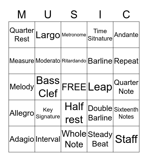 Elements of Music Bingo Card