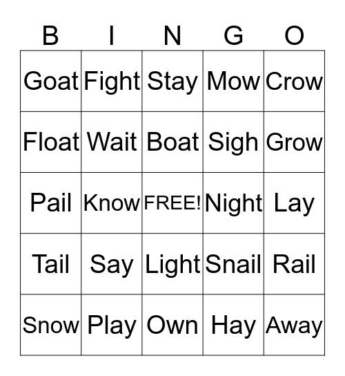 Long Vowel Bingo  Bingo Card